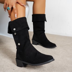 Damen Elegante Stiefel aus weichem Wildleder mit modischen Knopfdetails Stilzeits