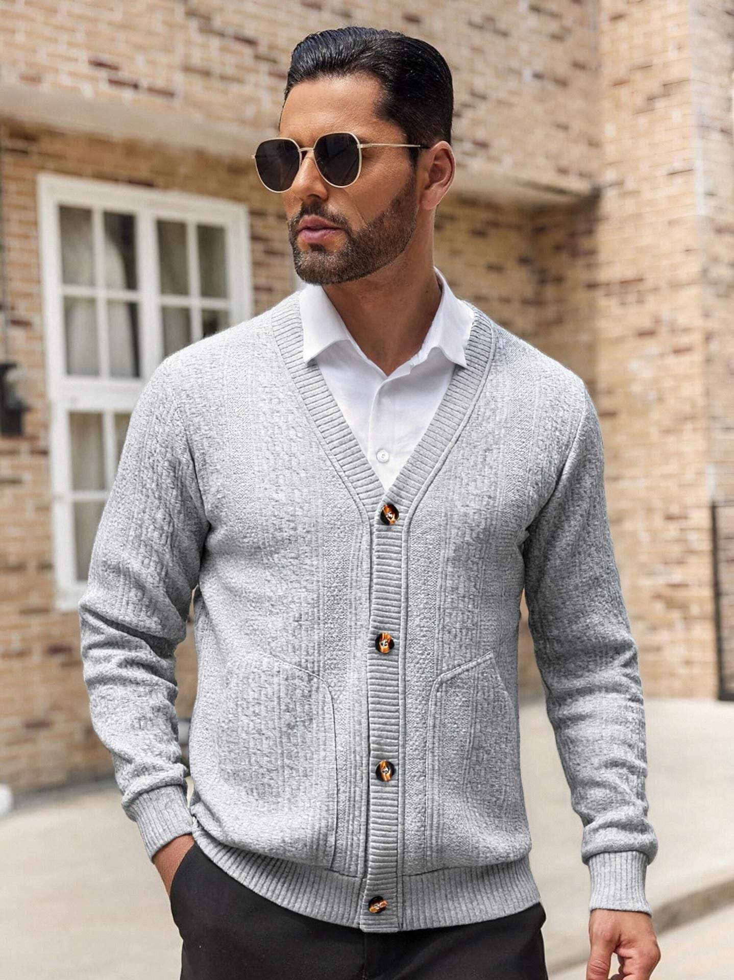 Herren Modischer Strickcardigan mit praktischen Taschen und einzigartiger Textur Stilzeits