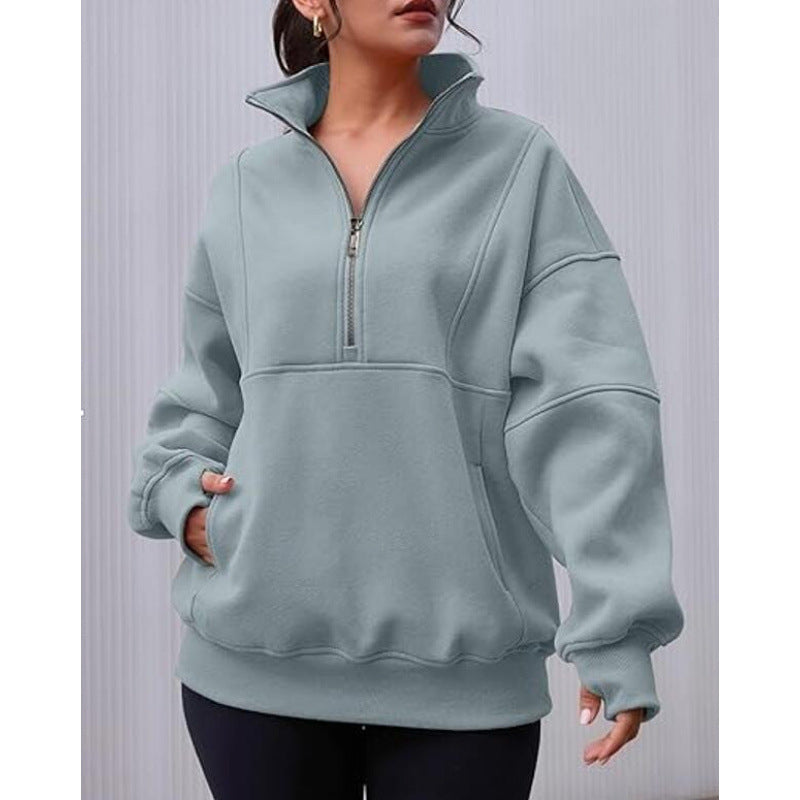 Damen Sweatshirt mit halbem Reißverschluss und oversized Schnitt Stilzeits