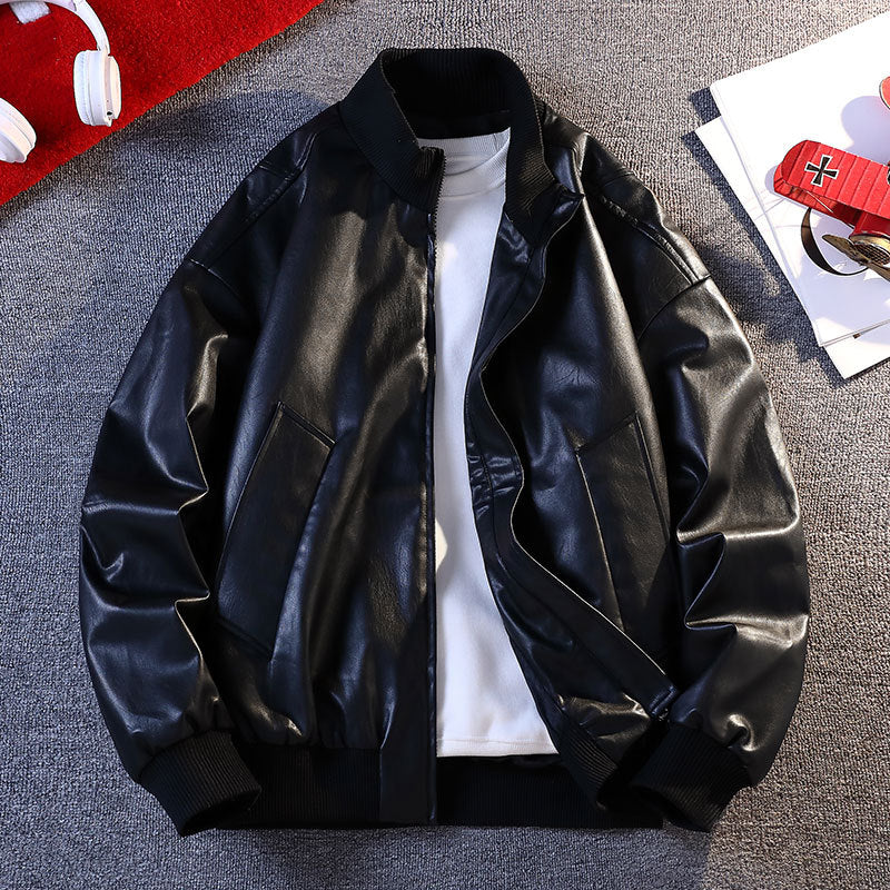 Herren Kunstleder Bomberjacke mit elastischen Rippbündchen und praktischen Taschen Stilzeits