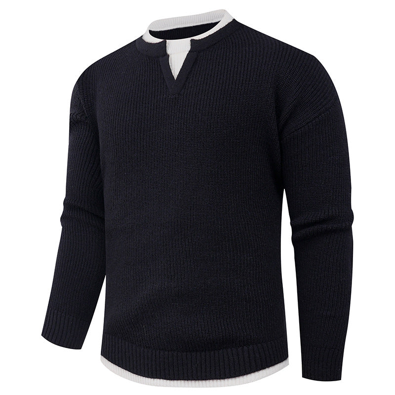 Herren Strickpullover mit V-Ausschnitt und feiner Struktur Stilzeits