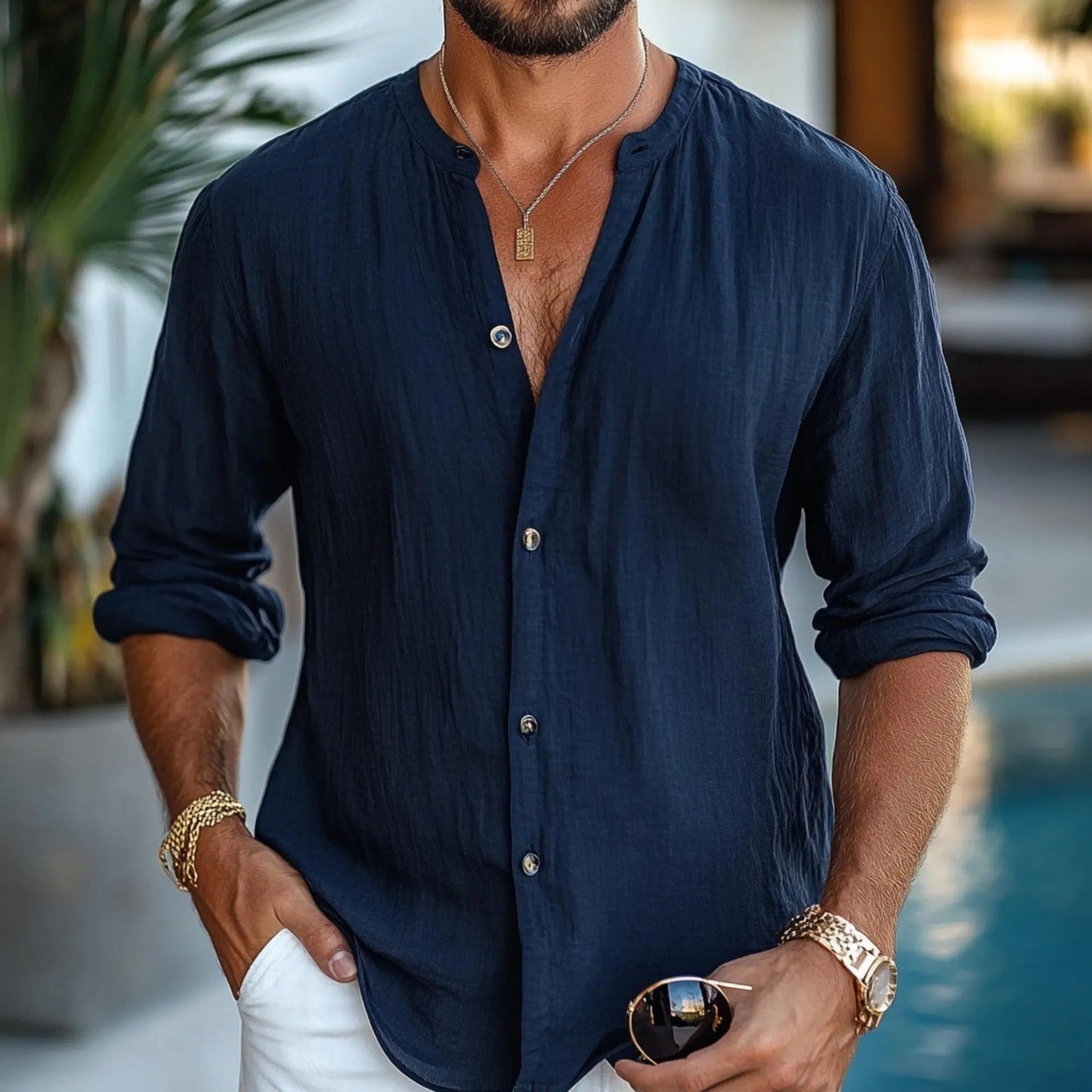 Herren leichte Langarmbluse mit Knopfleiste und bequemer Passform Stilzeits