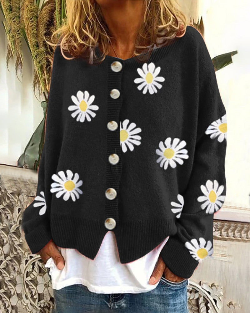 Damen Farbiger Baumwollpullover mit Blumenmuster Stilzeits