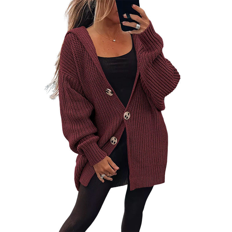 Damen Grobstrickjacke mit übergroßem Schnitt und eleganten Holzknöpfen Stilzeits