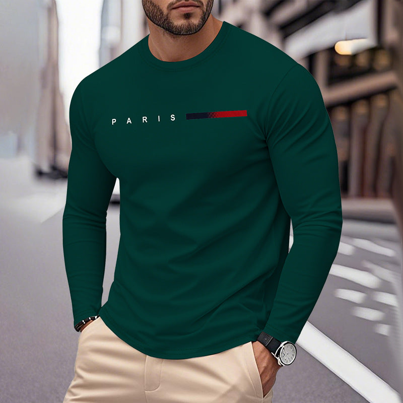 Herren Langarm T-Shirt mit modernem Paris-Druck und elastischem Saum Stilzeits