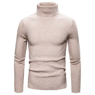 Herren Ripp-Strickpullover mit hohem Kragen und körpernahem Schnitt Stilzeits
