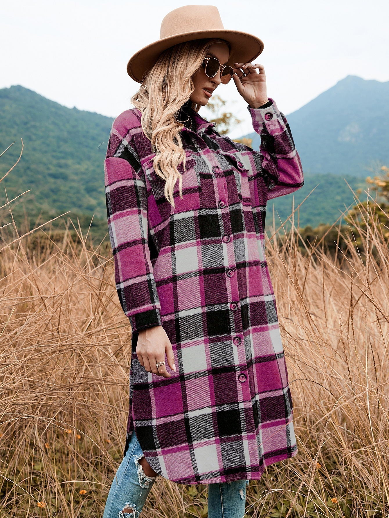 Damen Flanellhemd-Kleid mit Karomuster Stilzeits