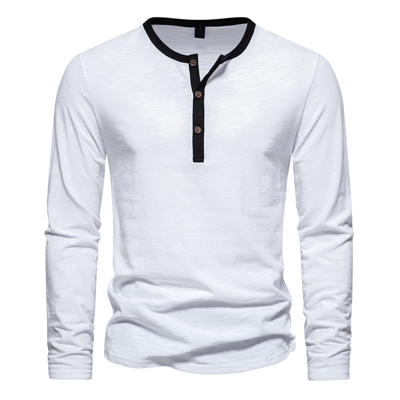Herren langärmliges Henley-Shirt mit kontrastierendem Kragen Stilzeits