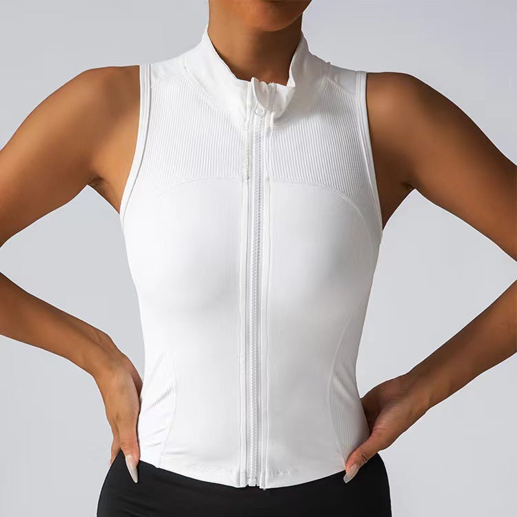 Damen Körperbetonendes Sportoberteil mit Reißverschluss und Stehkragen Stilzeits