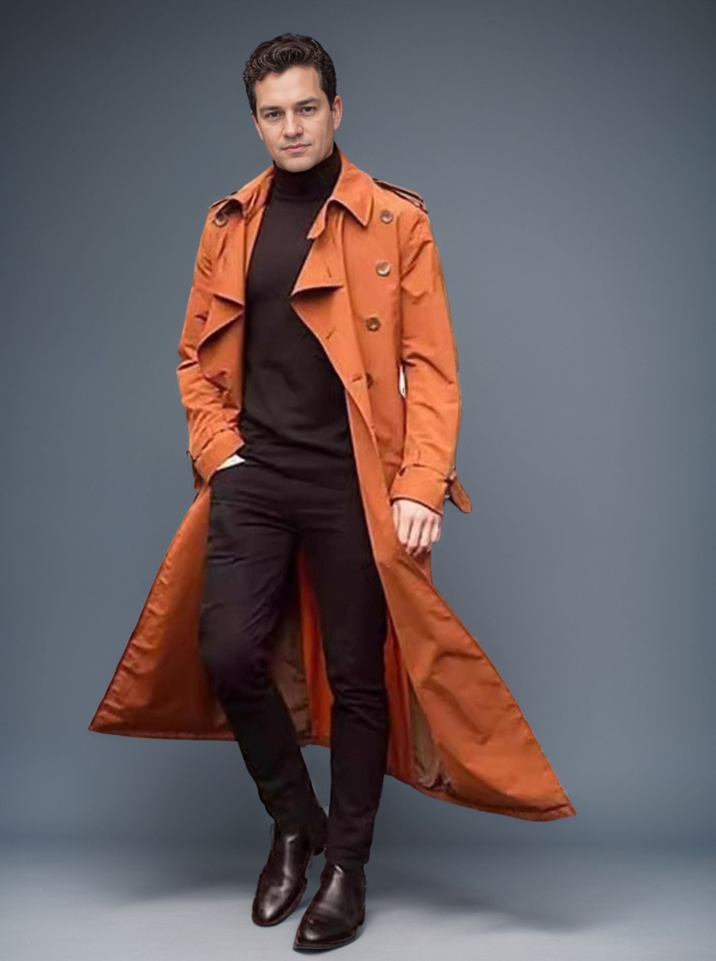Herren langer Trenchcoat mit modernem Schnitt und praktischen Taschen Stilzeits