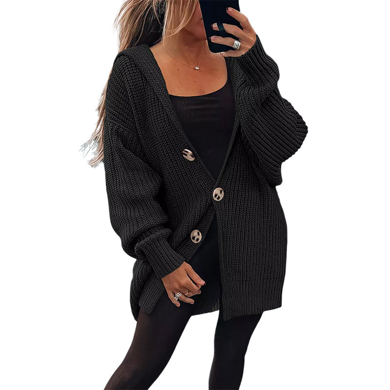 Damen Grobstrickjacke mit übergroßem Schnitt und eleganten Holzknöpfen Stilzeits