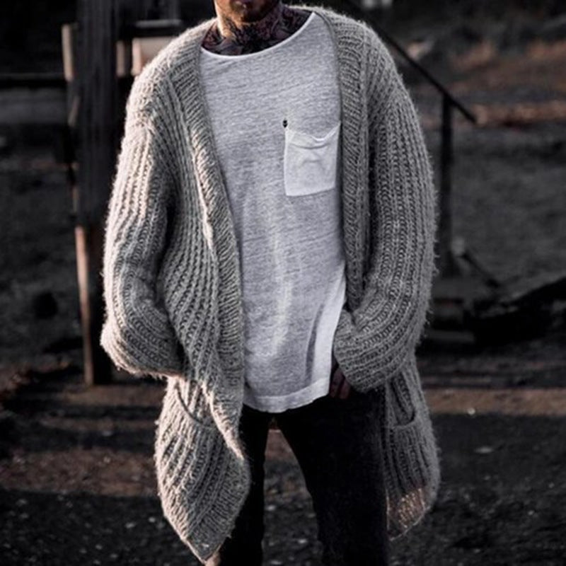 Herren Großer Strickcardigan mit tiefem Schnitt und strukturiertem Design Stilzeits