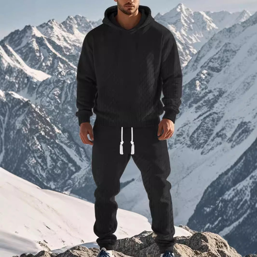 Herren kuscheliges Freizeit-Set mit Kapuze und elastischem Bund Stilzeits