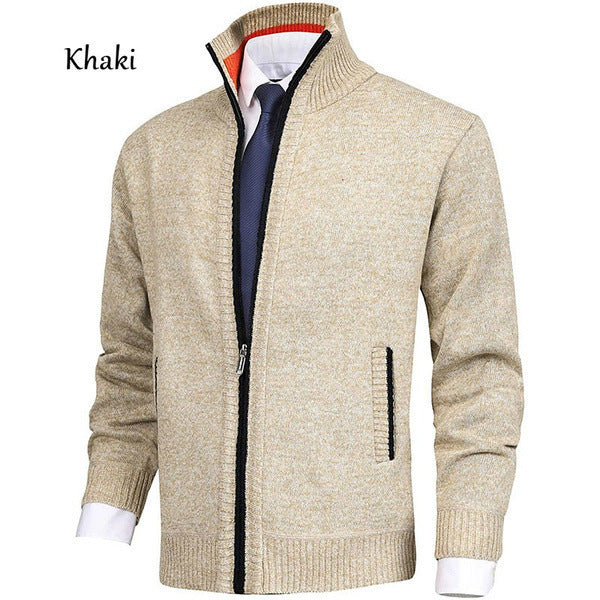 Herren modische Strickjacke mit hohem Kragen und eleganten Kontrastdetails Stilzeits