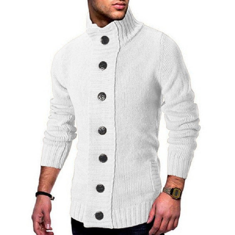 Herren Strickjacke mit hohem Kragen und markanten Knopfdetails Stilzeits
