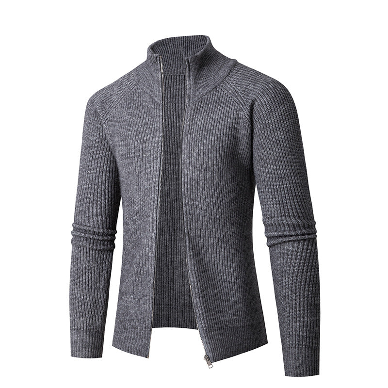 Herren Strickjacke mit hohem Kragen und feiner Rippstruktur Stilzeits
