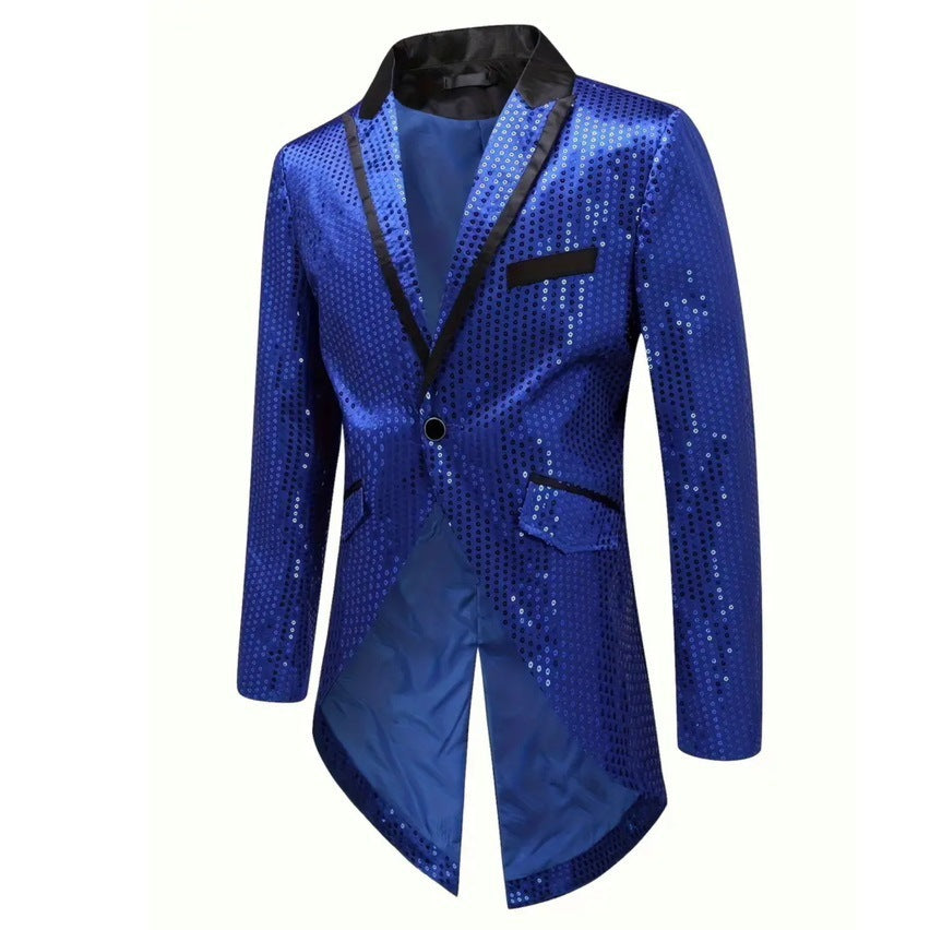 Herren eleganter Pailletten-Blazer mit asymmetrischem Schnitt und luxuriösem Design Stilzeits