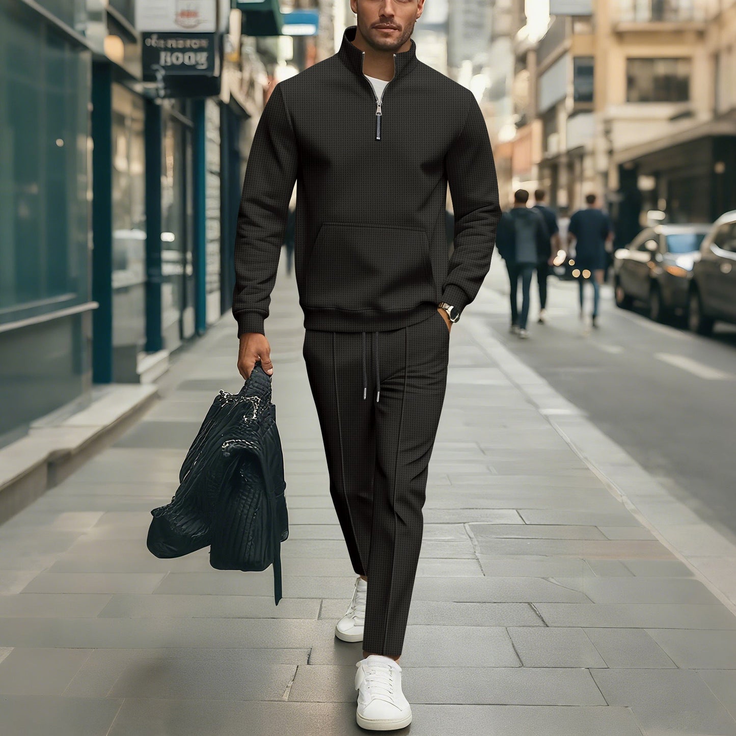 Herren Freizeit Sweater-Set mit modernem Reißverschluss und elastischem Bund Stilzeits