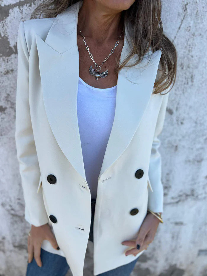 Damen Eleganter Double-Breasted Blazer mit zeitlosem Schnitt und leichten Schulterpolstern Stilzeits