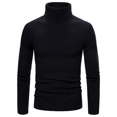 Herren Ripp-Strickpullover mit hohem Kragen und körpernahem Schnitt Stilzeits