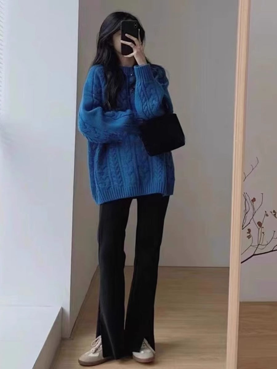 Damen Grobstrickpullover im lässigen Oversized-Stil mit Zopfmuster Stilzeits