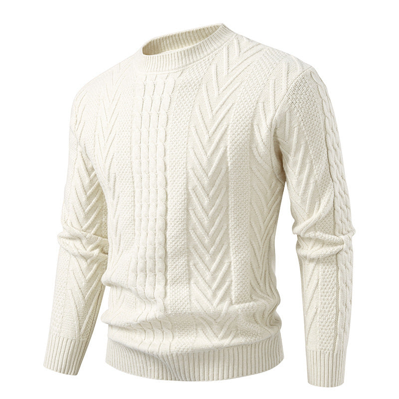 Herren Grobstrickpullover mit Zopfmuster und Rundhalsausschnitt Stilzeits