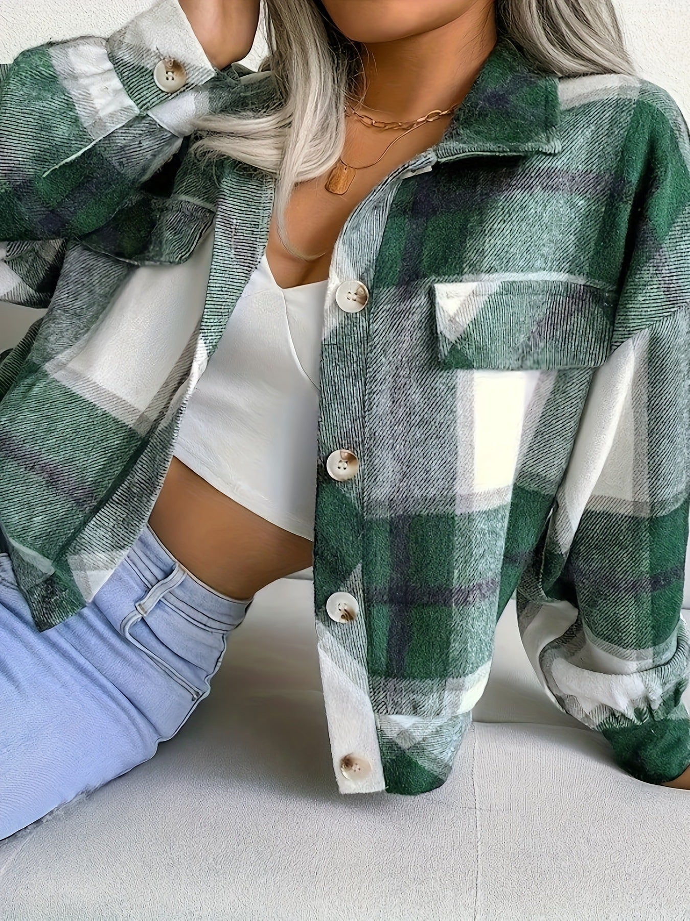 Damen karierte Hemdjacke Stilzeits