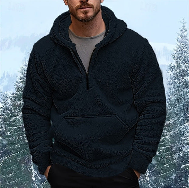 Herren Kuscheliger Fleece-Hoodie mit halblangem Reißverschluss Stilzeits