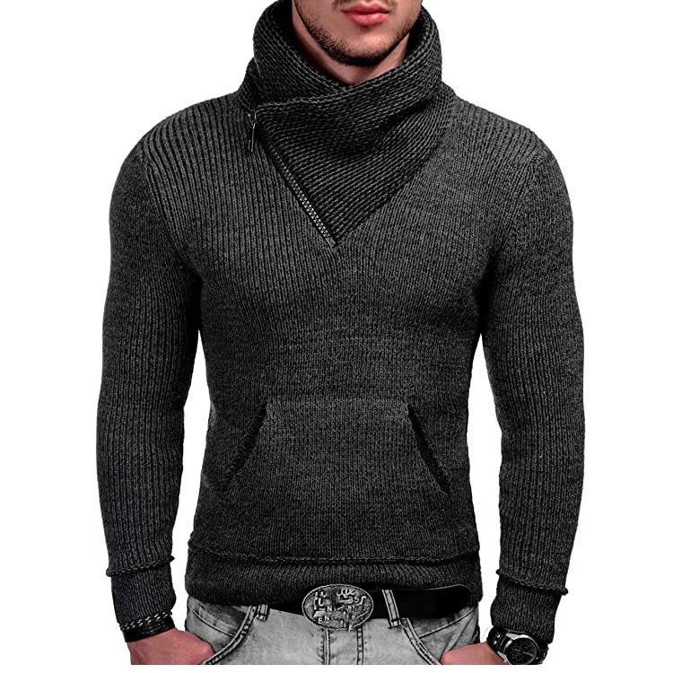Herren Langarm Kapuzenpullover mit asymmetrischem Reißverschluss und strukturiertem Strickdesign Stilzeits
