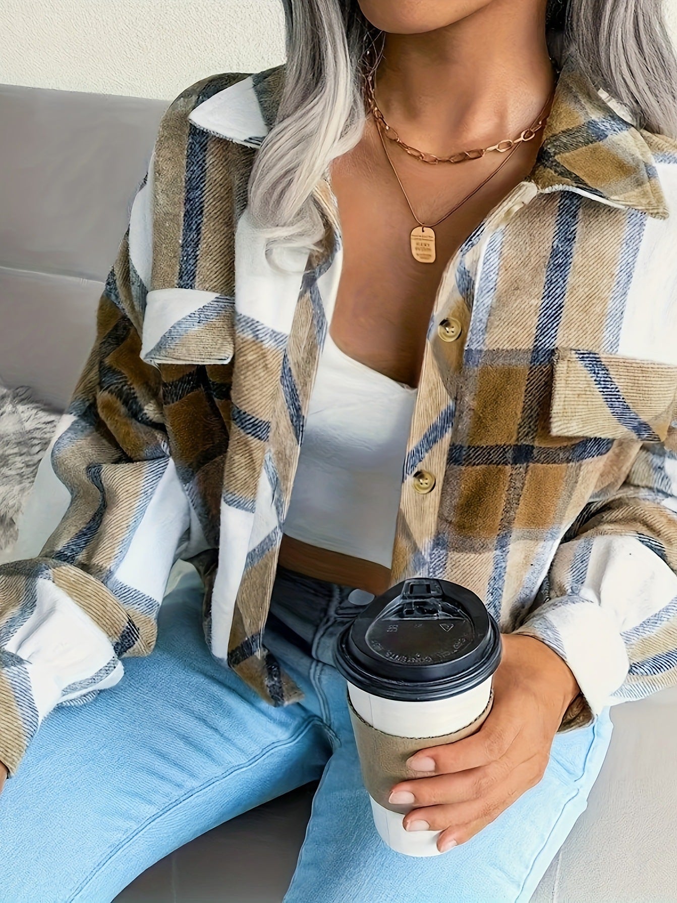 Damen karierte Hemdjacke Stilzeits