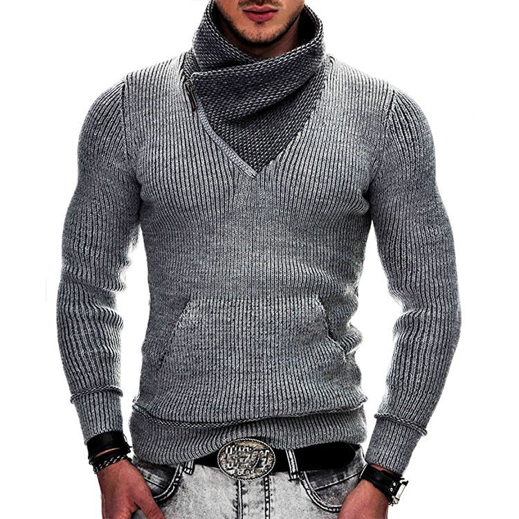 Herren Langarm Kapuzenpullover mit asymmetrischem Reißverschluss und strukturiertem Strickdesign Stilzeits