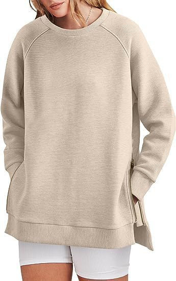 Damen lässiger Sweatshirt mit Seitentaschen und Reißverschluss Stilzeits