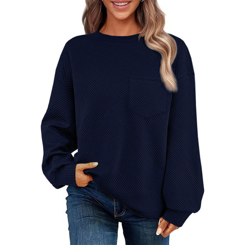 Damen lässiger Pullover mit strukturiertem Muster und praktischer Brusttasche Stilzeits