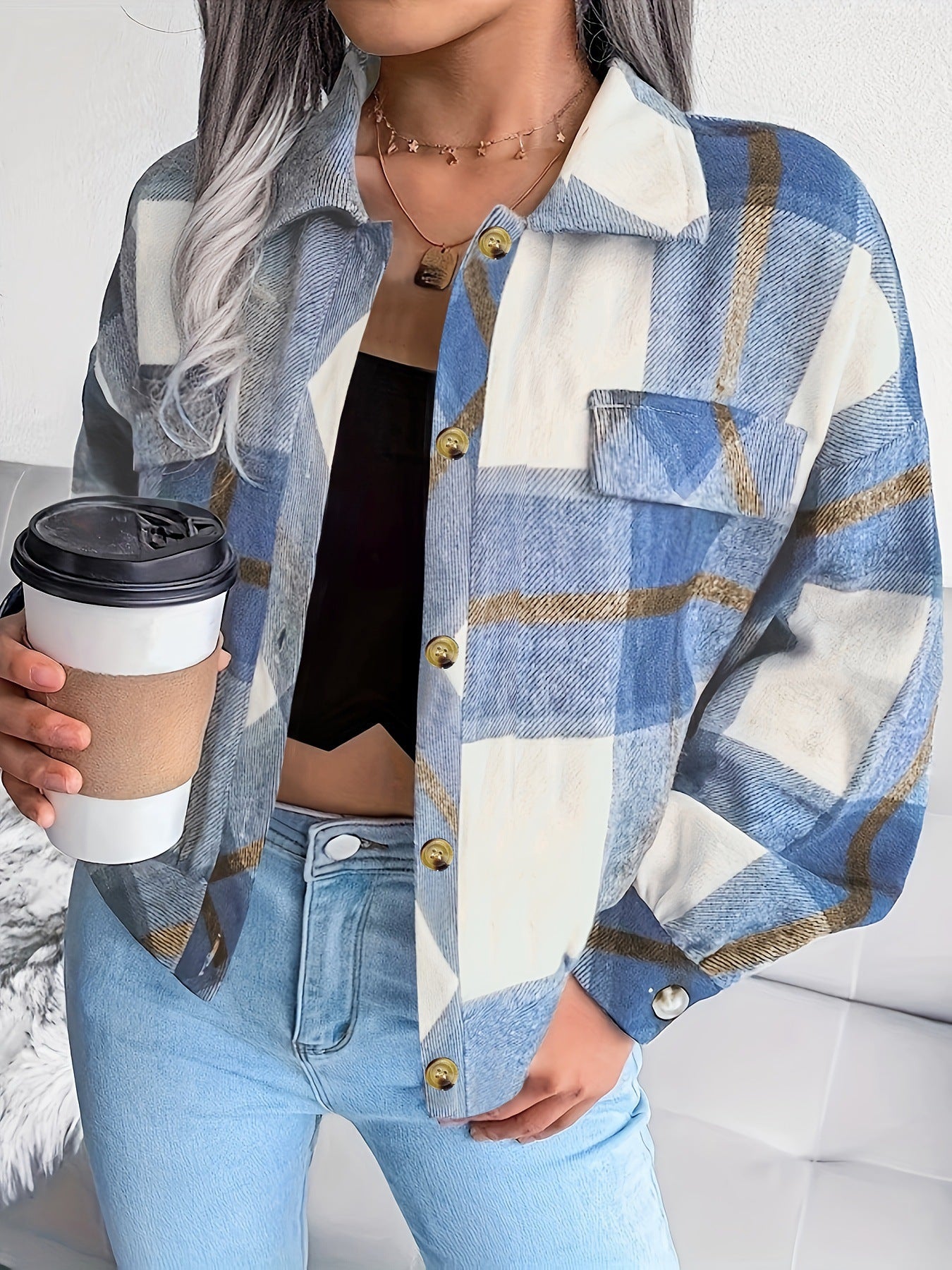 Damen karierte Hemdjacke Stilzeits