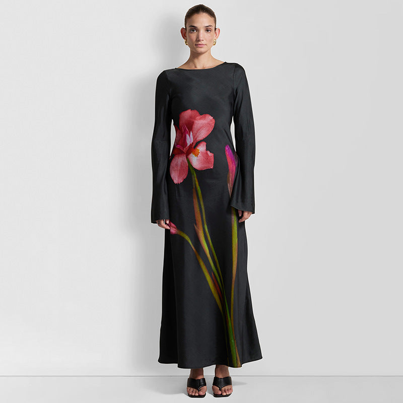 Damen Maxi-Kleid mit floralem Druck und langen Ärmeln Stilzeits