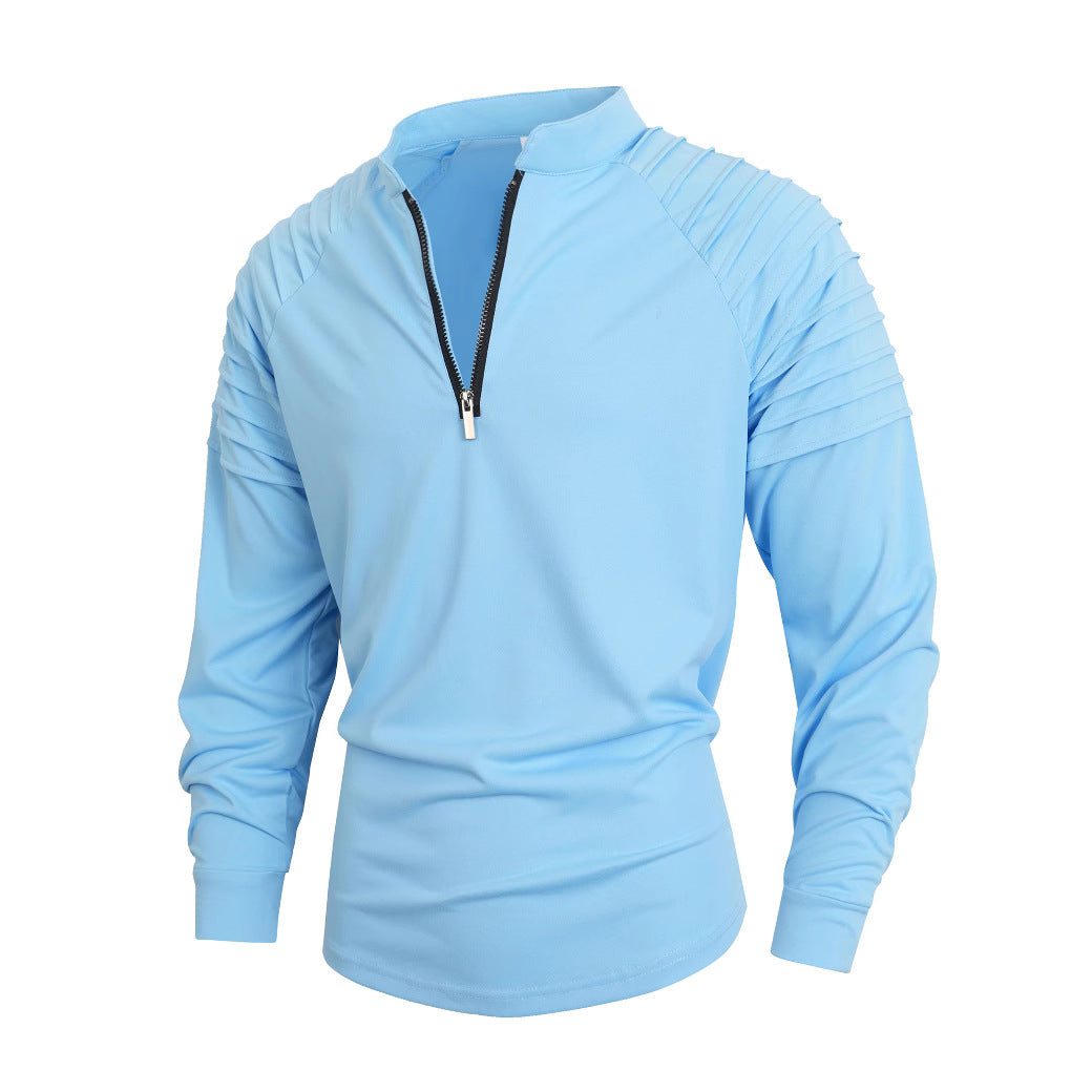 Herren Langarmshirt mit modernem Stehkragen und Reißverschluss Stilzeits
