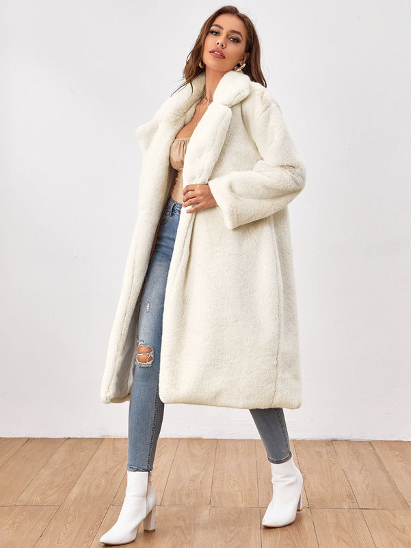 Damen Flauschiger Longblazer aus Kunstfell Stilzeits