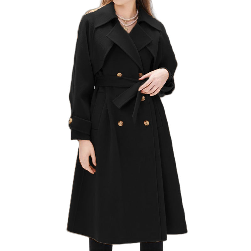 Damen gefütterter Trenchcoat mit großem Revers und Taillengürtel Stilzeits