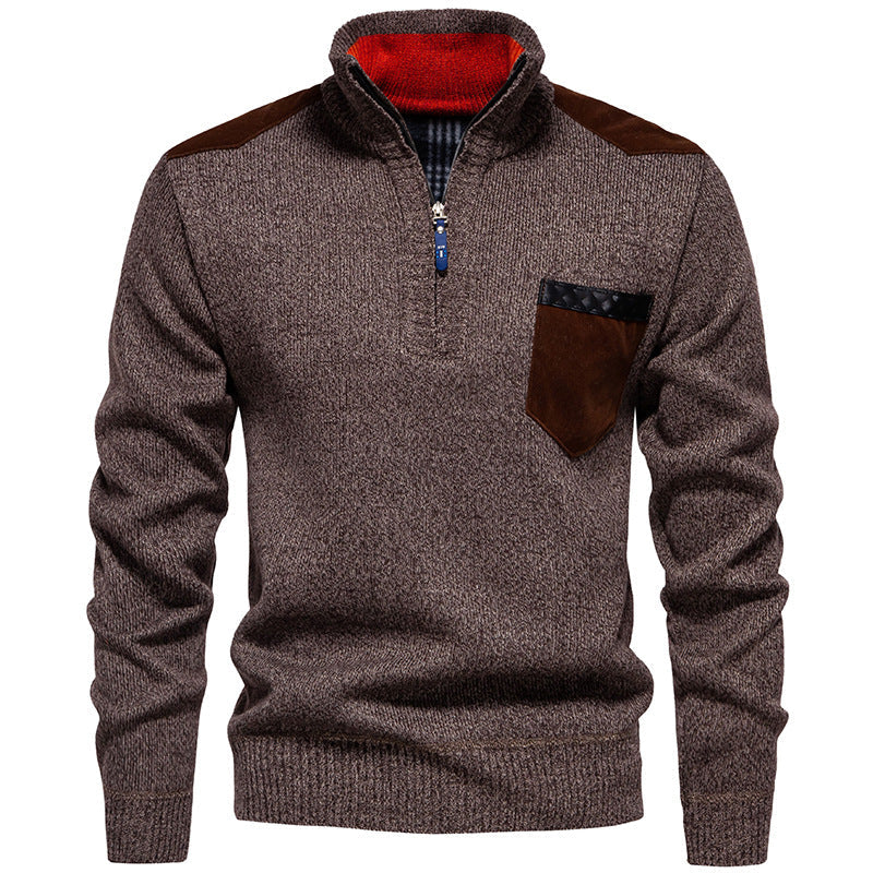 Herren Stehkragenpullover mit kontrastierenden Details und praktischen Taschen Stilzeits
