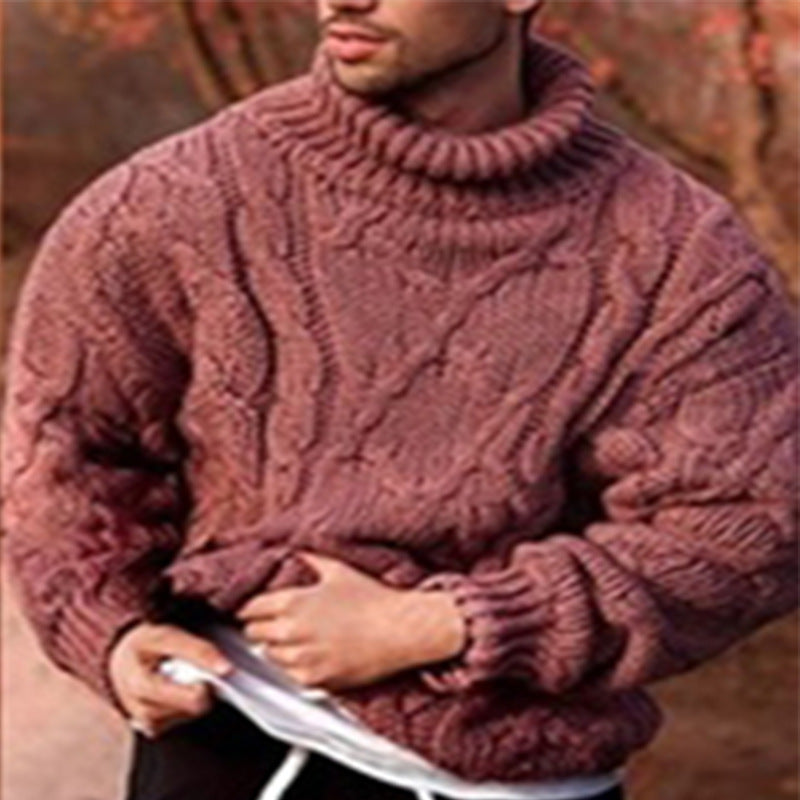 Herren Strickpullover mit hohem Kragen und strukturiertem Zopfmuster Stilzeits