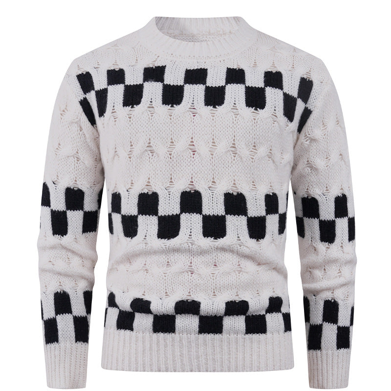 Herren Strickpullover mit kreativen geometrischen Mustern und hohem Kragen Stilzeits