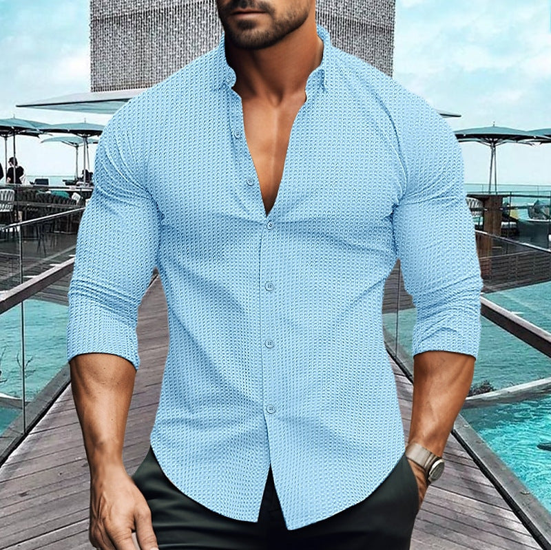 Herren elegantes Langarmhemd mit strukturiertem Muster Stilzeits