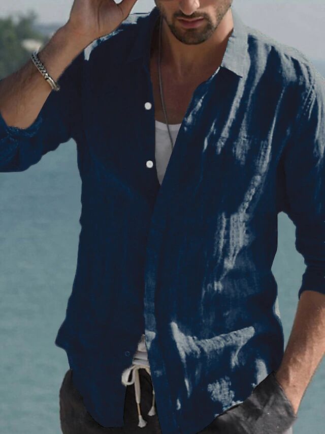 Herren lässige Leinenhemd Stilzeits