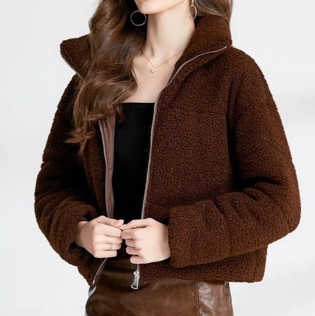 Damen Gemütliche Teddyjacke mit hohem Kragen Stilzeits
