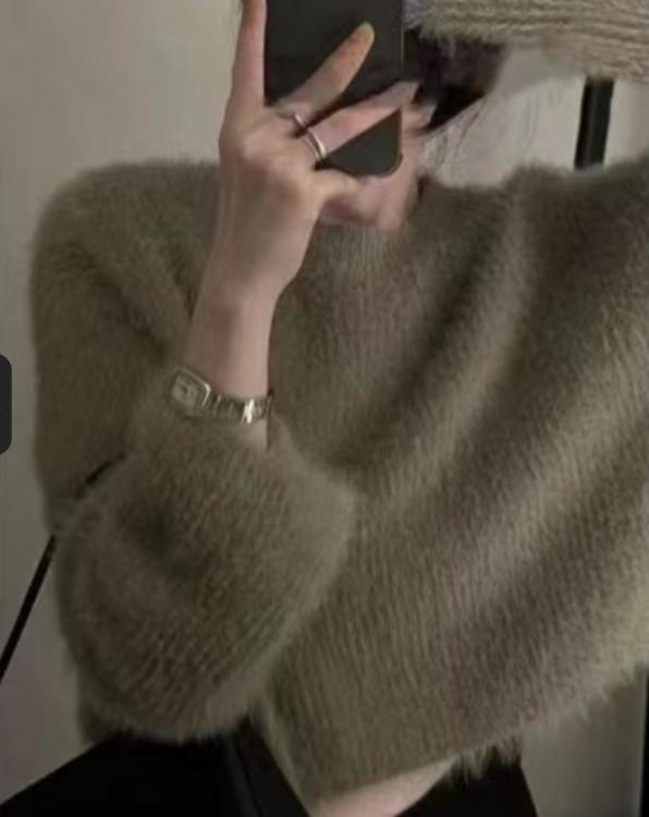 Damen modischer cropped Pullover mit weichem Flausch-Material Stilzeits