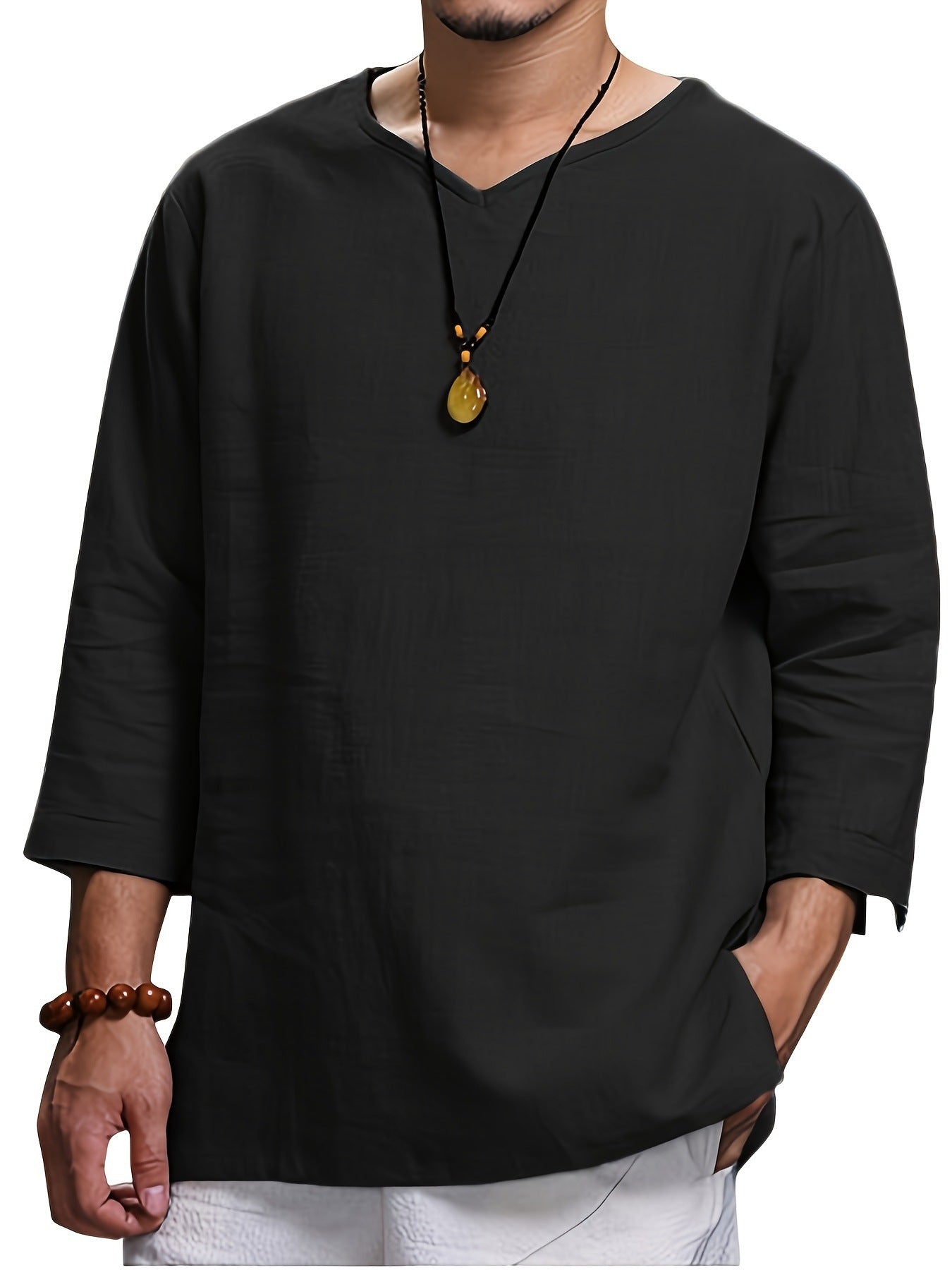 Herren Lässiges Langarmshirt mit V-Ausschnitt und praktischen Seitentaschen Stilzeits