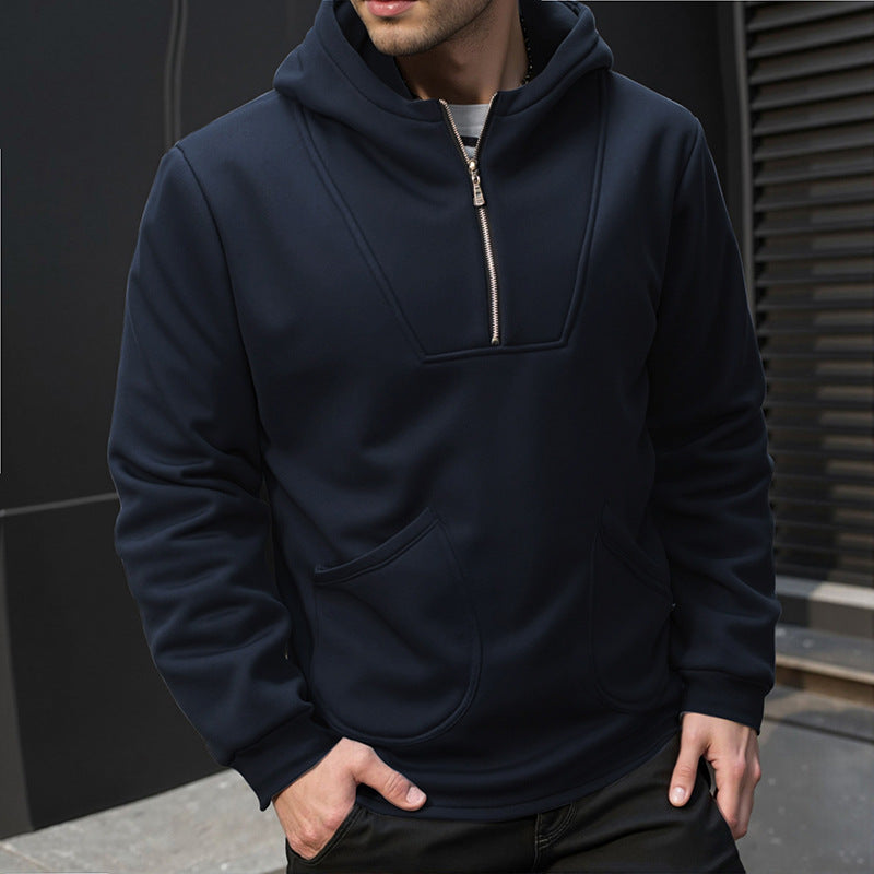 Herren Sportlicher Kapuzenpullover mit hohem Kragen und praktischen Reißverschlüssen Stilzeits