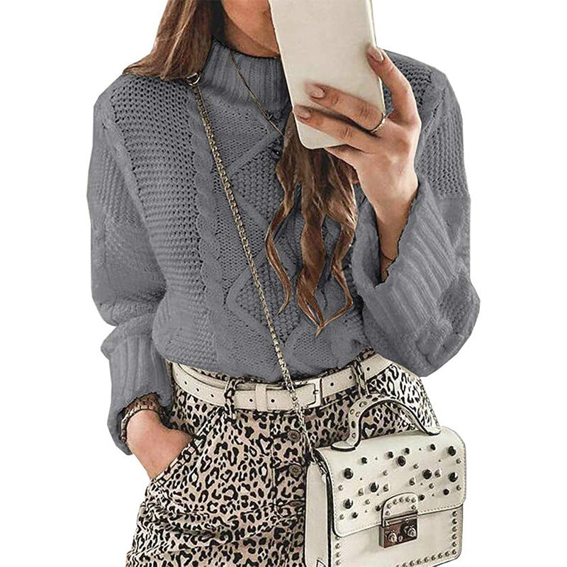 Damen Grobstrickpullover mit strukturierter Maschenoptik und hohem Kragen Stilzeits