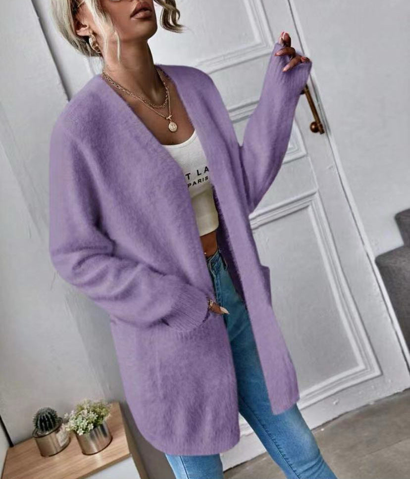 Damen Flauschiger Offener Cardigan aus weichem Material Stilzeits