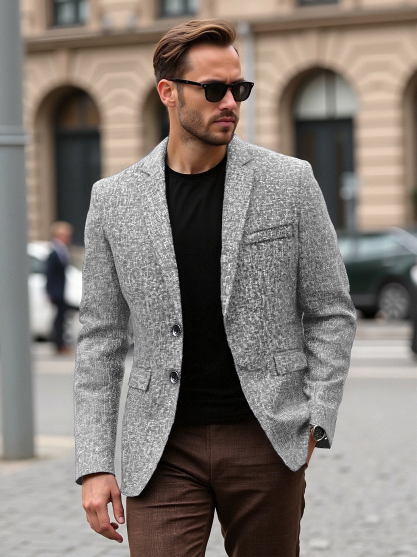 Herren eleganter strukturierten Blazer mit modernem Gewebe und stilvollen Details Stilzeits